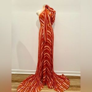 Elegant Striped Red and Orange Maxi Dress